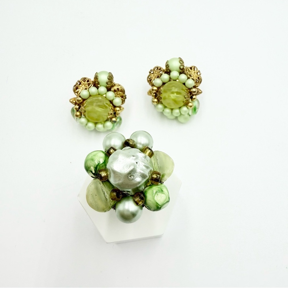 Vintage Beaded Clip on Earrings Ring Sets
